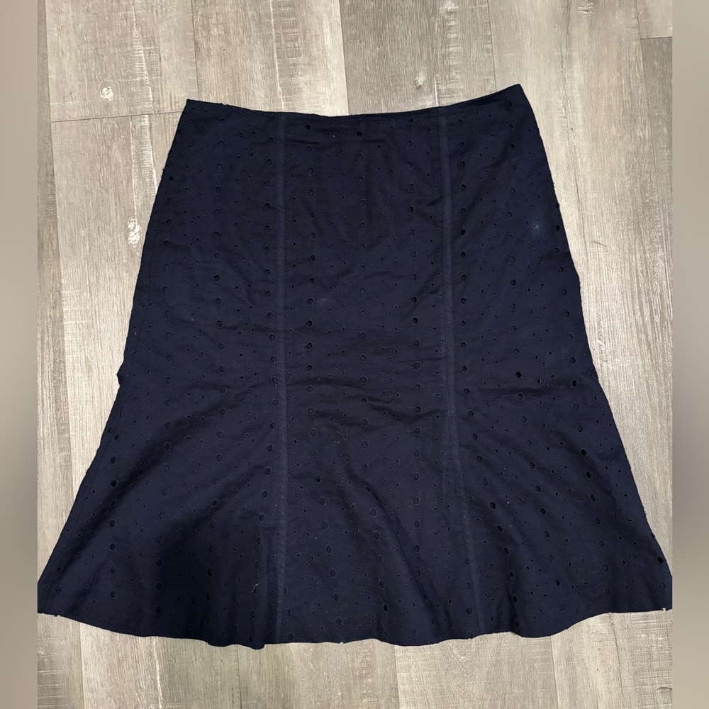 Norton McNaughton Navy Eyelet A-Line Skirt